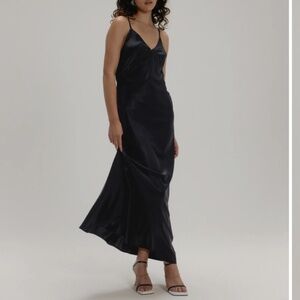 Alas 100 Silk Slip Maxi Dress Small, Black